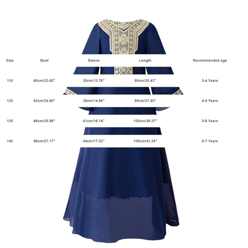 Toddler Girls Muslim Abaya Dress Islamic Dubai Modest Lace Belted Dress Abayas Kaftan Eid Prayer Clothes Arabian Maxi Robe - color: Navy-b, size: 3-4T