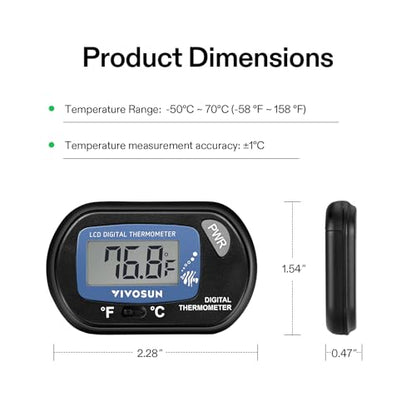 VIVOSUN 2-Pack LCD Digital Aquarium Thermometer Fish Tank Water Terrarium Temperature with Suction Cup for Turtle - size: 2 packs
