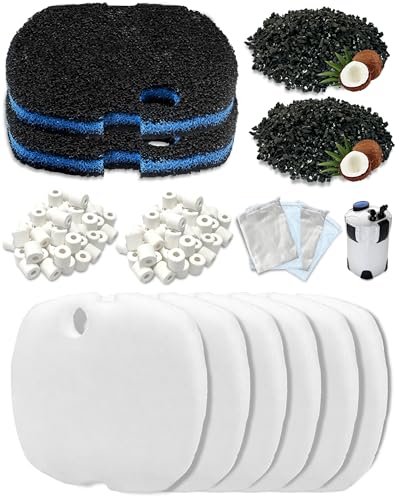 16-Piece Filter Media Replacement for SUNSUN HW-302 Canister Filter (264 GPH), Includes 6 Filter Pads, 2 Activated Carbons, 2 Ceramic Rings & 4 Mesh Bags, for Freshwater & Saltwater Aquariums - size: SUNSUN HW-302 Media Set