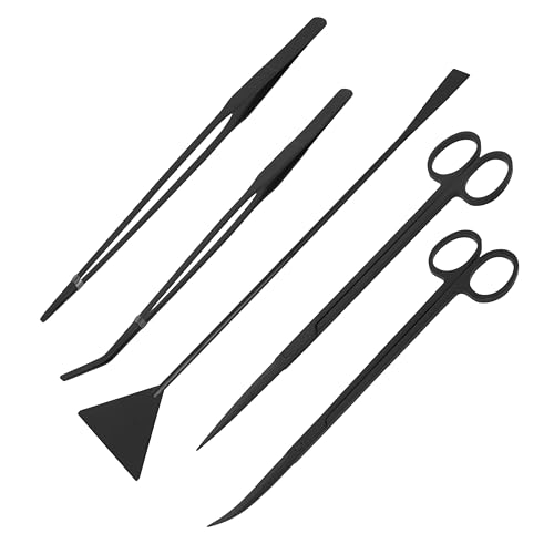 Mandala Crafts Black 12 Inch Aquascaping Tool Kit for Aquarium Terrariums | Rust Resistant Stainless Steel Spatula, Tweezers, Scissors, Trimming Aquatic Plants, Bowls, Freshwater, Saltwater, Nano Tanks - color: Black 5-in-1 Kit, size: 12 Inches
