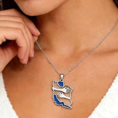 Iran Necklace Iran Map Charm Necklaces Dainty Gold Necklaces for Women Silver Jewelry Gifts for Women - color: A8：silver hug iran necklace