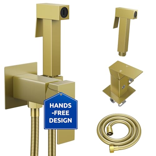 Arofa Warm Water Bidet Sprayer for Toilet with Hot and Cold Rough-in Valve, Hands-Free Handheld Jet Spray with Adjustable Water Flow, Square Toilet Sprayer with Bidet Hose for Feminine Wash, Gold - color: Gold, size: Built-in Hot & Cold Square-1 Pack