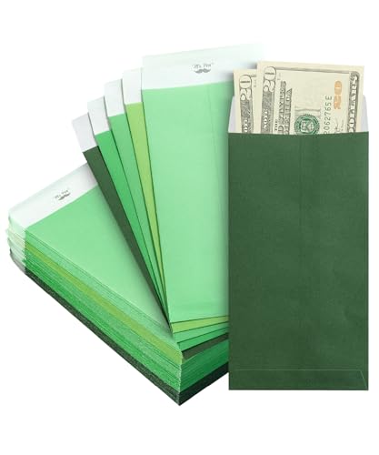 Mr. Pen- Money Envelopes for Cash, 6.5" x 3.5", 100 Pack, Kraft Paper | Self-Adhesive Bulk Cash Envelopes for Budgeting, Money and Coin Saving, Check, Budget, Small Item Organizing - color: Green Shades, size: 100 Pack