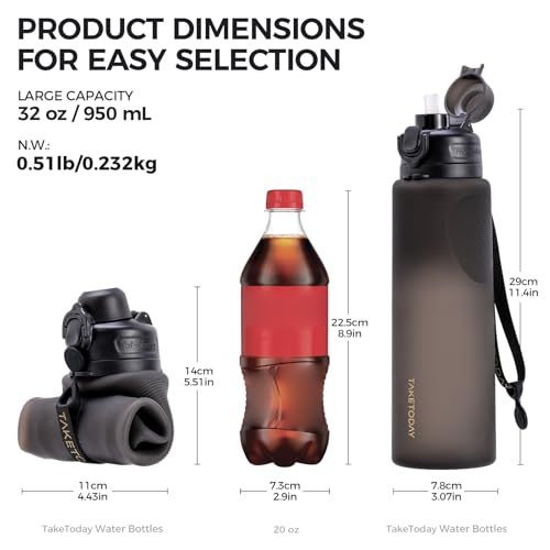 TakeToday Collapsible Water Bottles, Foldable for Travel, 32oz, Green - color: Green