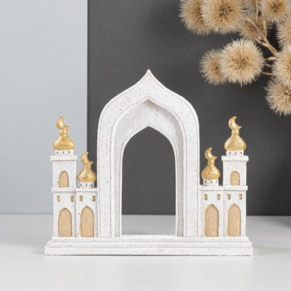Ramadan Decorations for Home, Islamic Mosque Arch Figurine with Crescent Moon, Eid Mubarak Table Centerpiece, Muslim Home Decor for Ramadan, Eid Al-Fitr, Housewarming Gift,Resin,10.24 x 9.06 Inch