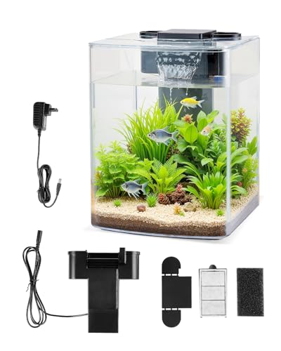 VEVOR Fish Tank Aquarium, 2 Gallon Arch Ultra-Clear GPPS Starter Smart Tank Adjustable 3 Color Lighting, Self Cleaning System Fishbowl for Freshwater & Saltwater Fish Home, Office, or Pet Use - size: 2 Gallon