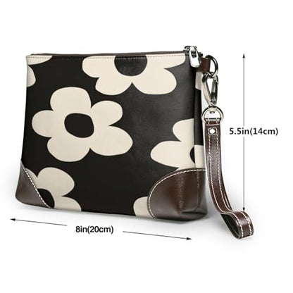 Leather Clutch Purse for Women, Large Capacity Wristlet Wallet with Removable Strap, Zip Handbag - color: Flower Pattern