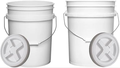 House Naturals Food Grade 5 Gallon Made in USA Plastic Bucket with Air Tight Screw on Lid (White Buckets with White Lids) - color: White Buckets With White Lids