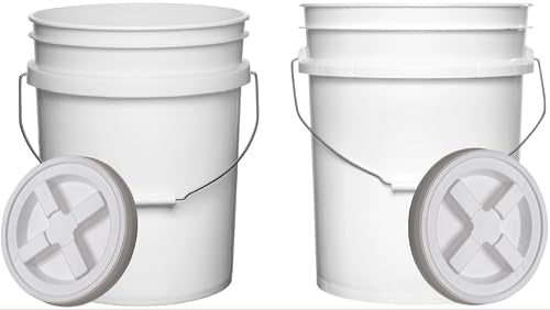 Food Grade 5 Gallon Made in USA Plastic Bucket with Air Tight Screw on Lid (White Buckets with White Lids) - color: White Buckets With White Lids