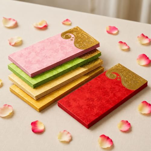 LoveNspire Money Envelopes (7 x 3 Inch) Decorative Golden Paisley Pattern Shagun Lifafa for Indian Wedding, Birthday | Cash Gift Holder & Home Savings Organizer Pack of 25 - color: Regal Paisley (Assorted), size: Pack of 25