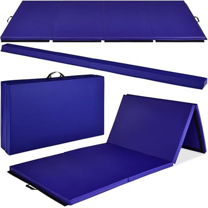 Best Choice Products 10ftx4ftx2in Folding Gym Mat 4-Panel Exercise Gymnastics Aerobics Workout Fitness Floor Mats w/Carrying Handles - color: Blue w/Beam