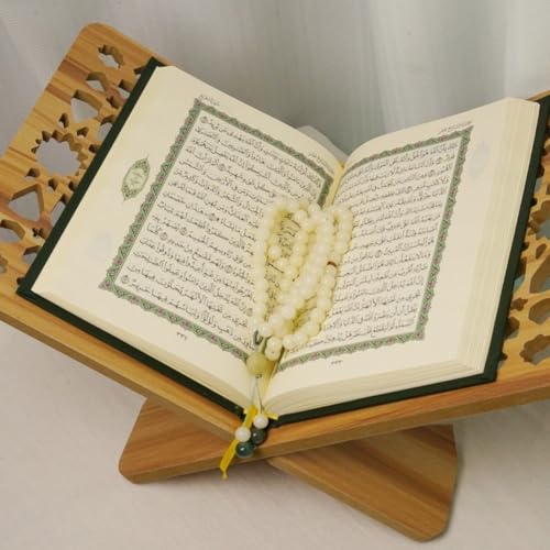 Wooden Book Stand Quran Bible Book Holder Muslim Bookshelf Magazine Display Holder for Ramadan Decorations