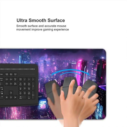 Neon City Gaming Mouse Pad Desk Pad Purple Cyberpunk Night Futuristic Mouse Pad Large Mousepad Extended Laptop Keyboard Mat Gaming Desk Pad Mouse Mat Office Computer Keyboard Laptop Home 31.5"x11.8" - color: Neon City, size: 31.5L x 11.8W inches