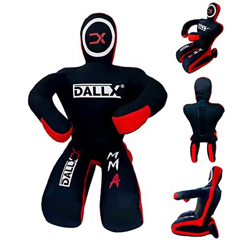 DALLX MMA Grappling Dummy BBJ Wrestling Brazilian Jiu Jitsu Punching Bag Judo Karate Throwing Boxing Fighting Dummy Self Defense Sitting Position – UNFILLED - color: BLACK RED, size: 4FT