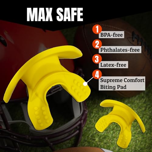 O Shield Core Football Mouth Guard, Detachable Strap | Football Mouth Guard with Detachable Strap — No-Boil Ready Fit, BPA-Free, Brace-Friendly, Includes Carrying Case - color: Yellow / Gold