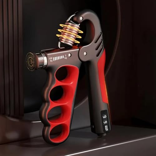 Auto-Count Grip Strengthener, 5-100KG Adjustable Resistance, Red Forearm Trainer for Strength Building with Display