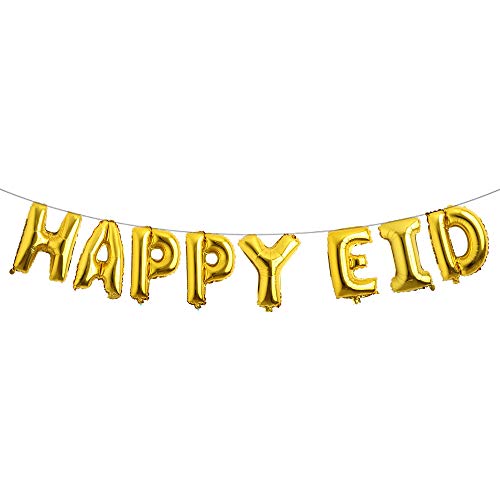 Islamic Muslim Party Decorations Ramadan Banner Happy Eid Mubarak Balloons Children and Families Party Supplies (Happy EID Gold) - color: Happy Eid Gold