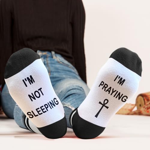 I'm Not Sleeping - Christian Faith Cross Socks Crew Socks, Religious Socks for Adults Teens Prayer, Pastor Gifts - color: White and Black