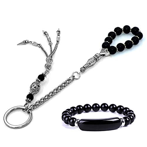 Keychain & Rosary Collection -Car Key Chain-Handbags Holder - color: (8mm - 블랙 오닉스 제이드 스톤)