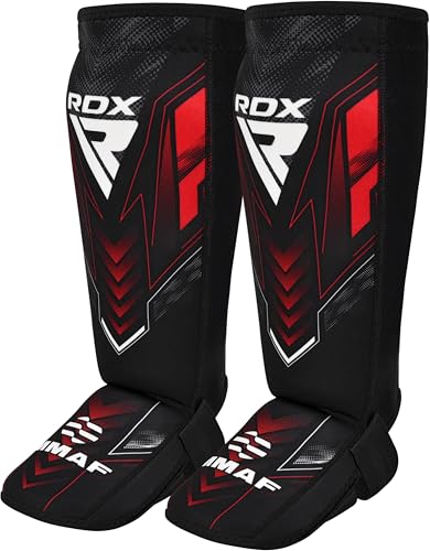 RDX IMMAF Approved Shin Guards, Competition Level Neoprene Shin Pads for Sparring and Grappling, MMA Kickboxing, Professional Shin Insteps Protection, Men Women - color: Red, size: Small