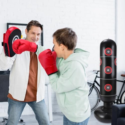 7 Pcs Kids Punching Bag Set Include Boxing Gloves, Inflatable Punching Bag, Hand Wraps, Hand Pads, Air Pump, Kids Boxing Training Set for Karate Kickboxing Taekwondo - color: Red