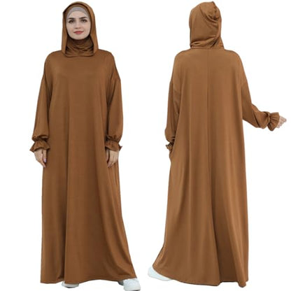 Muslim Dress for Women Pakistani Kaftan Abaya Robe Arabic Islamic Prayer Clothes Dubai Outfits - color: Coffee