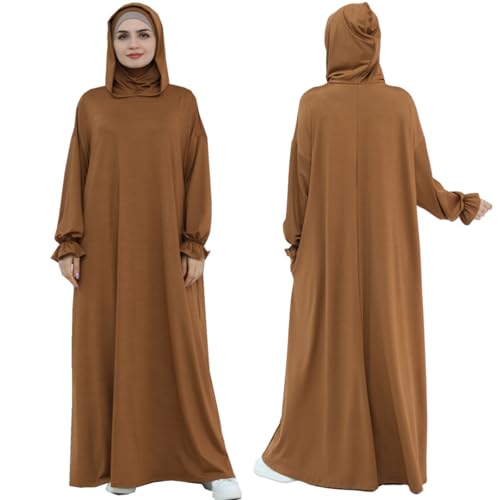 Muslim Dress for Women Pakistani Kaftan Abaya Robe Arabic Islamic Prayer Clothes Dubai Outfits - color: Coffee