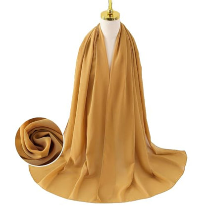 Chiffon Hijab Scarf Head Wrap Lightweight Scarves for Women Pashmina Shawls and Wraps for Evening Dresses Solid Color - color: Yellow 17#