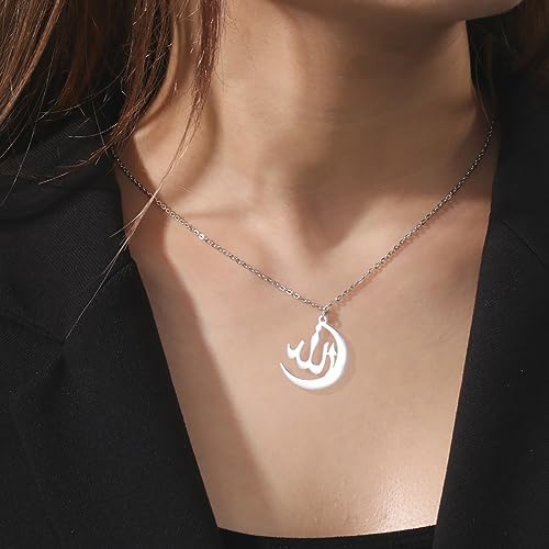 VASSAGO Allah Necklace for Women Stainless Steel Islamic Muslim Pendant Islam Eid Gift Religious Charm Jewelry - color: silver allah crescent moon necklace