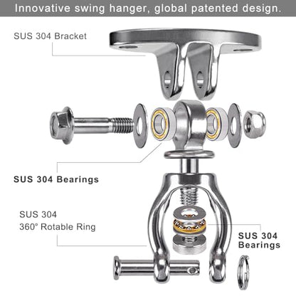 SELEWARE Hammock Chair Hanging Kit, Stainless Steel Bearing Swing Hanger with Heavy Duty Spring and Chain, Ceiling Mount for Hanging Indoor Outdoor Swing, Hammock Chair, Heavy Punching Bag - color: Bearing Swing Hanger With Chain & Straight Spring