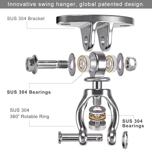 SELEWARE Hammock Chair Hanging Kit, Bearing Swing Hooks w/Spring & Chain | Stainless Steel 360° Swivel Swing Hanger, Ceiling Mount for Hanging Indoor Outdoor Swing Hammock Chair Yoga Silk Punching Bag - color: Bearing Swing Hanger With Chain & Straight Sp