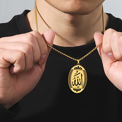 VASSAGO Allah Necklace for Women Men Stainless Steel Islamic Muslim Pendant Islam Religious Charm Jewelry Gift - color: Oval, Gold