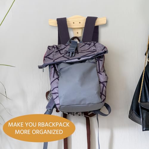 Chunful Backpack Rack Wood Wall Mount Backpack Hanger Heavy Duty Wall Mounted Rustic Wooden Hook Organizer for Hanging Backpacking Traveling Bag Clothes Coats