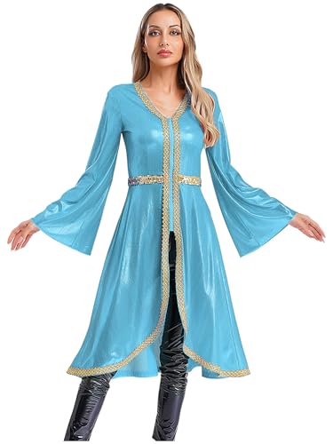 Women Muslim Abaya Dress Long Sleeve High Waist Embroidery Sparkly Caftan Islamic Evening Gown - color: Blue, size: 3X-Large