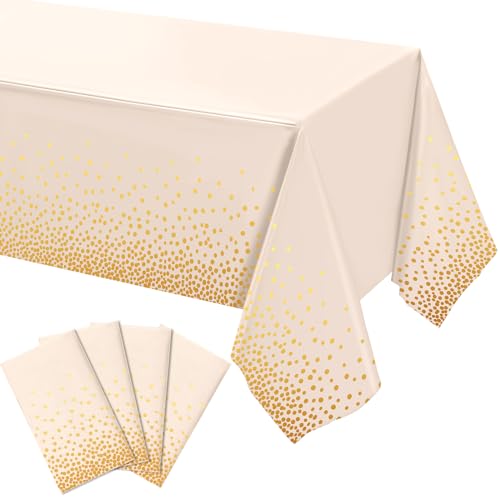 Tegeme 4 Packs White Sand Gold Plastic Tablecloths Gold 108x54 - color: White Sand Gold