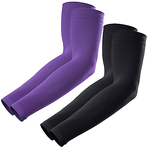 GOUNOD Sun Protection Cooling Compression Arm Sleeves For Men - Gardening Outdoors Sports Workouts volleyball arm sleeves - color: 2 Pairs:black,purple