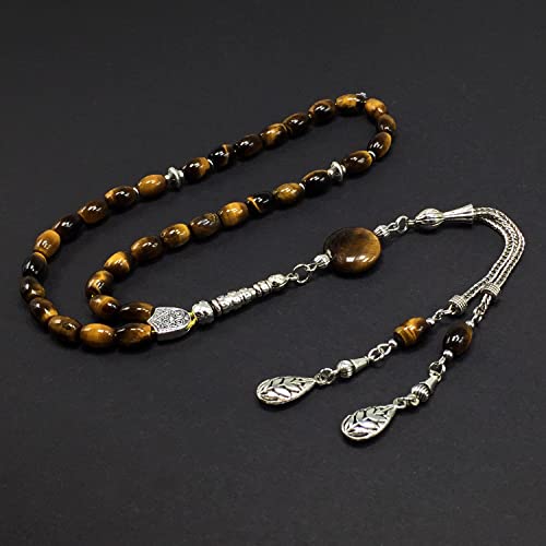 Design -Tiger Eye Stone Series Worry Beads - Prayer Beads - Tesbih-Tasbih-Tasbeeh-Misbaha-Masbaha-Subha-Sebha-Sibha-Rosary (-Oval Cut Model 6x9 mm-) - color: -Oval Cut Model 6x9 mm-