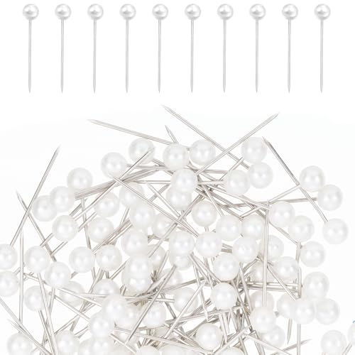 100Pcs Pearl Push Pins, Sewing Straight Pins with Faux Pearl Heads for Fabric Decorative Round Short Tacks with Storage Case for Craft Sewing Wedding Holiday DIY Accessories, 0.78Inch