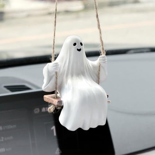 YGMONER Cute Swinging Ghost Car Mirror Hanging Ornament Halloween Car Interior Accessories (Ghost) - color: Ghost