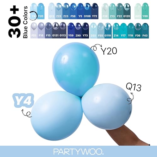 PartyWoo 라이트 블루 풍선 152피스 다양한 사이즈 45.7cm(18인치), 30.5cm(12인치), 25.4cm(10인치), 12.7cm(5인치) 베이비 파스텔 스카이 아쿠아 블루 풍선 아치 키트 화환 생일 성별 공개 베이비 샤워 졸업 파티 장식 블루-Y4 - color: 블루-y4