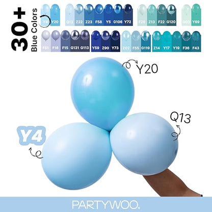 PartyWoo 라이트 블루 풍선 152피스 다양한 사이즈 45.7cm(18인치), 30.5cm(12인치), 25.4cm(10인치), 12.7cm(5인치) 베이비 파스텔 스카이 아쿠아 블루 풍선 아치 키트 화환 생일 성별 공개 베이비 샤워 졸업 파티 장식 블루-Y4 - color: 블루-y4