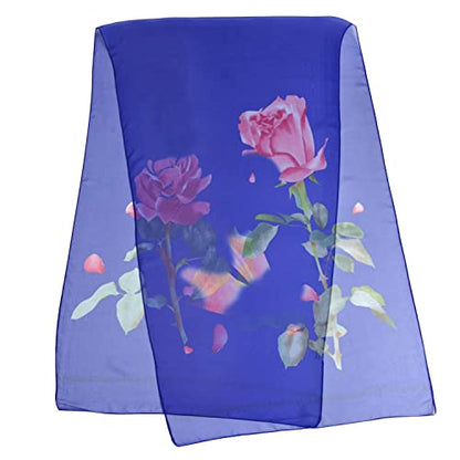 E-Clover Women Soft Floral Print Shawl Chiffon Sheer Scarf - color: Royalblue Pink