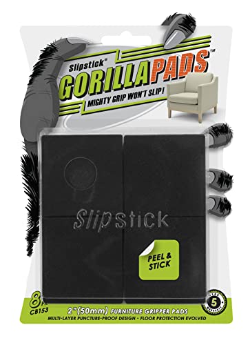 Slipstick GorillaPads Non Slip Furniture Pads/Gripper Feet Floor Protectors (Set of 8) Premium 2 Inch Square Self Adhesive Rubber Stoppers for Furniture Legs, Black, CB153 - size: 2 Inch Square