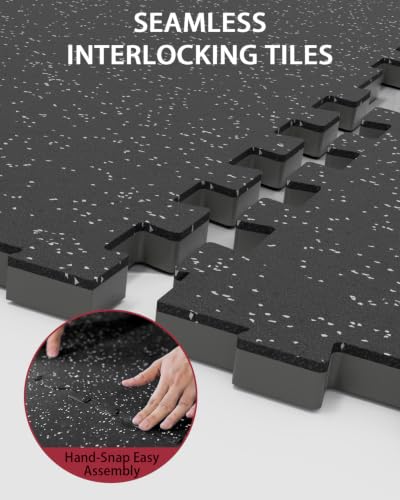 Mikolo 0.56'' Thick 12 Pcs 48 Sq Ft Gym Flooring Mats, High-Density EVA Foam with Rubber Top, Interlocking Exercise Equipment Mats for Home Gym, Protective Workout Mat - size: 24"L x 24"W x 0.6"Th | 24 Tiles (96 Sq Ft)