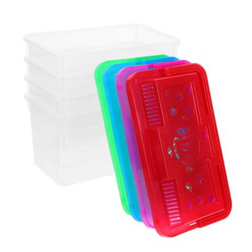 VICASKY 4Pcs Portable Mini Transparent Fish Tank with Handle Versatile Reptile Carrier Hamster Travel Box for Safe Pet Transportation and Attractive Home Decor