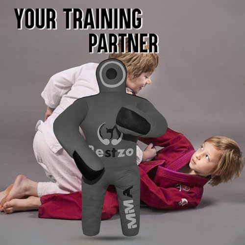 Bestzo Kids MMA Grappling Dummy - Unfilled Canvas Wrestling & BJJ Training Partner for Karate, Judo & Boxing (48-Inch) - color: Black Gray