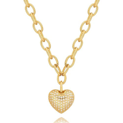 POTESSA 18K Gold Plated Pendant Necklace Medallion Coin Heart Y Shaped Chain Toggle Necklace for Women Jewelry - color: Gold Zircon Hollow Heart