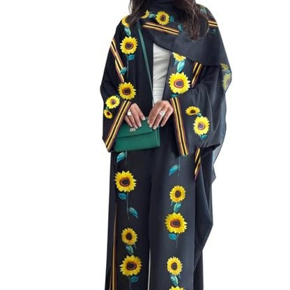 Long Chiffon Cardigan Abayas for Women's Muslim Kaftan | Applique Flower, Hijabs Dress - color: Flower Pattern