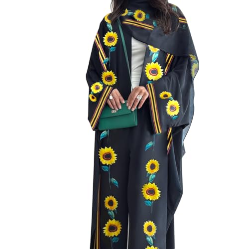 Long Chiffon Cardigan Abayas for Women's Muslim Kaftan | Applique Flower, Hijabs Dress - color: Flower Pattern