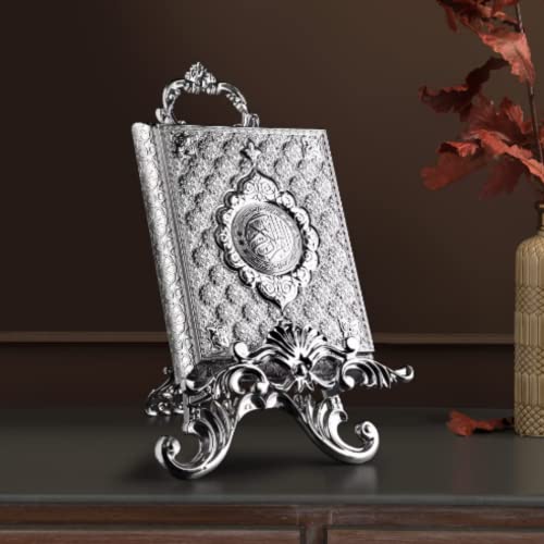 Luxury Metal Islamic Book Box | Holy Quran Storage Box | Islamic Birthday Graduation Wedding Gift | Muslim Eid Gift | Max. (14x20cm/5,7x8in) Books (Silver, With Kaaba Quran) - color: Silver, style: With Kaaba Quran